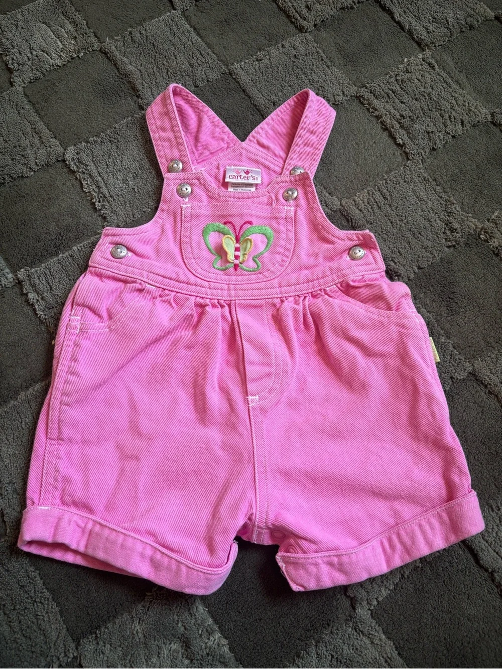 Carter's Bright Pink Butterfly Short Overalls